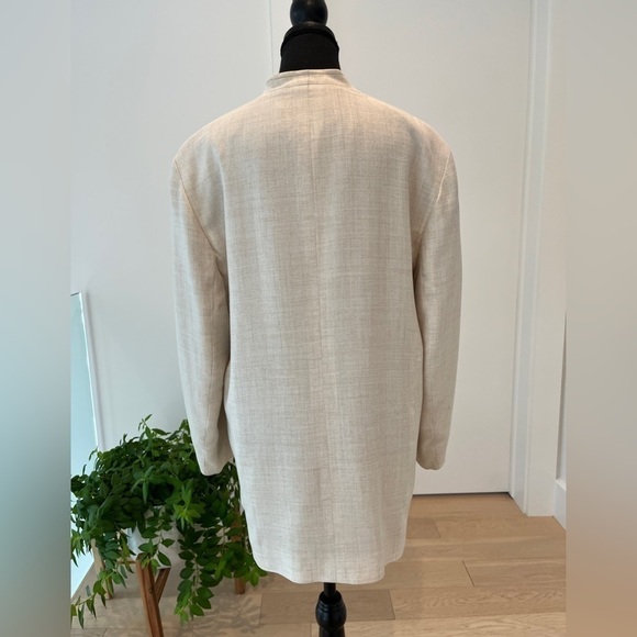 JAEGER Vintage Cream Linen Blend Lined Long Jacket Neutral Coastal Classic Chic - Picture 6 of 17